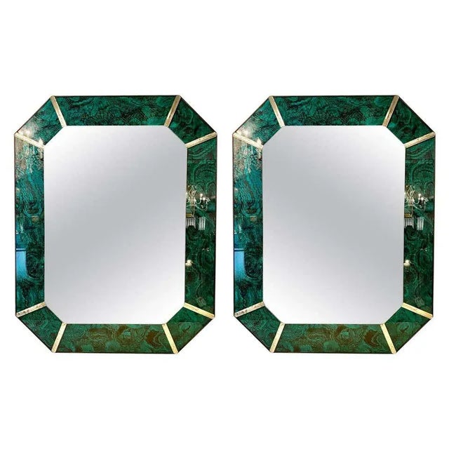 Hollywood Regency Octagonal Wall Mirrors Vintaged Malachite Style For Sale - Image 13 of 13
