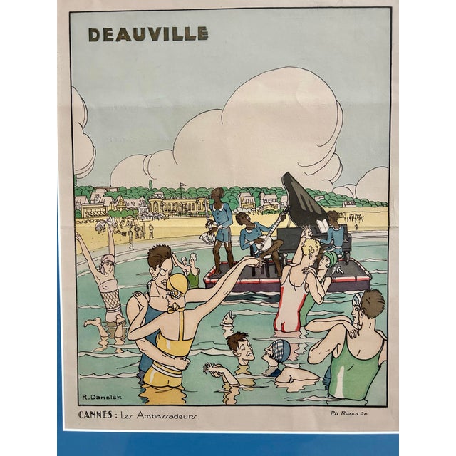 Vintage travel illustration titled Deauville / Cannes : Les Ambassadeurs, created in the art deco style by artist Robert...