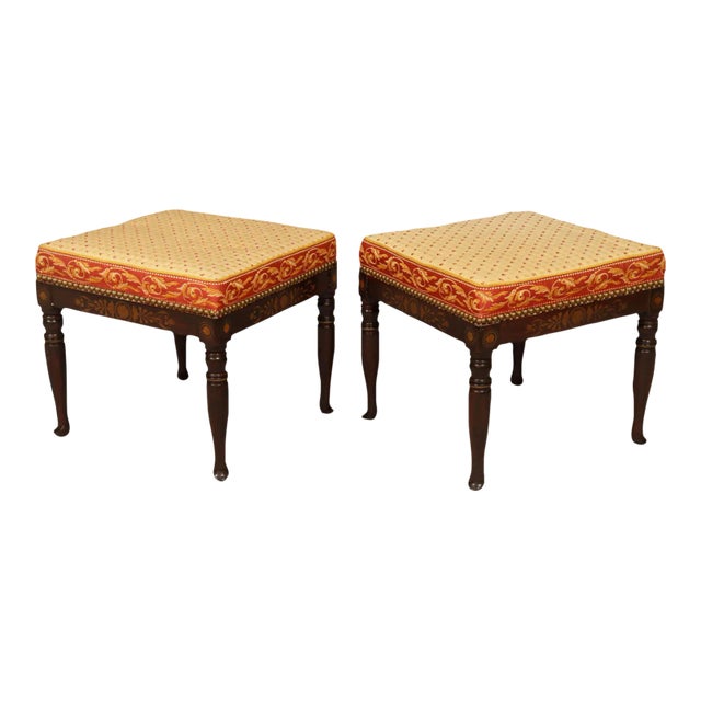 1920s Pair of Faux Rosewood Upholstered Stools For Sale