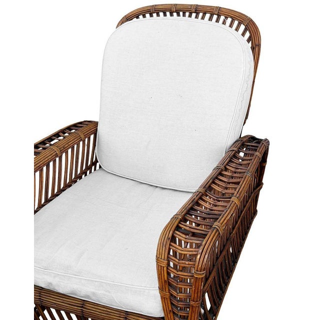 1980s Stick Reed Rattan Sofa & Chair Living Room Set W/ Overstuffed Cushions For Sale - Image 10 of 12