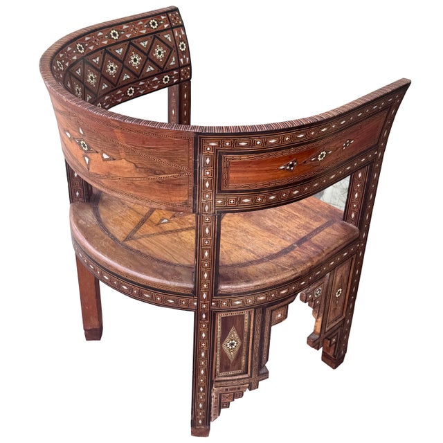 Wood Antique Marquetry & Mother-of-Pearl Round-Back Chair For Sale - Image 7 of 12