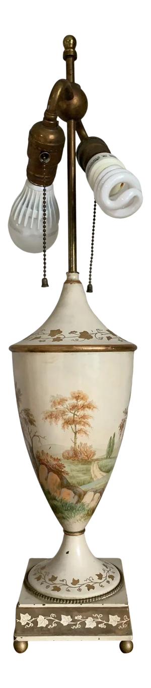 Vintage 1930s French Hand Painted Toleware Table Lamp