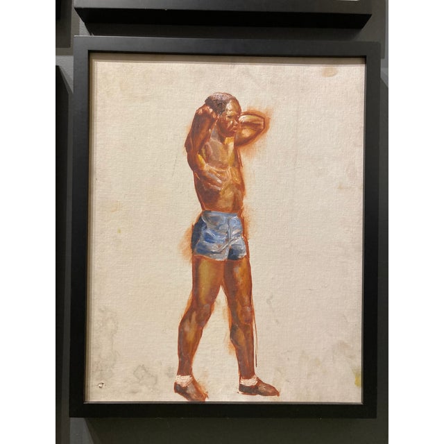 Brown 1940’s "Boxer Series" Realist Figurative Oil Painting on Canvas, Framed - Set of 4 For Sale - Image 8 of 11