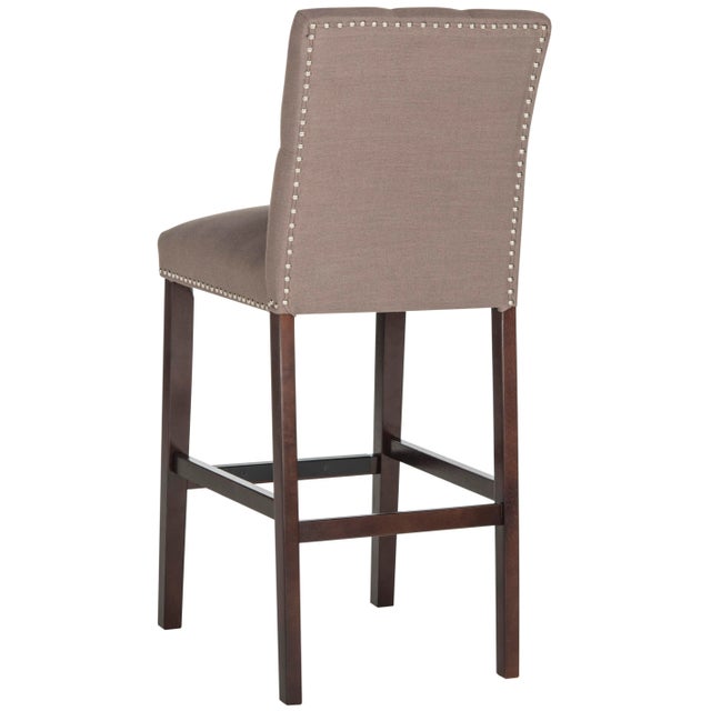 Tufted Barstool in Dark Taupe & Espresso - a Pair For Sale - Image 4 of 8