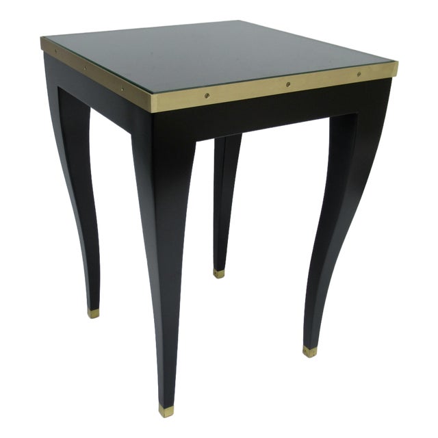 Donghia C.1980's "Essence," Square Occasional, Side, Satin Brass Gallery Satin Ebony Finish With Brushed Satin Brass Details For Sale