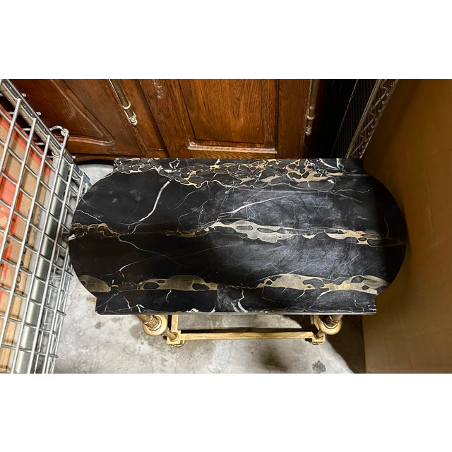 1920s Vintage Italian Portoro Marble Top SideTables With Ornate Gilded Metal Bases - Pair For Sale - Image 14 of 15