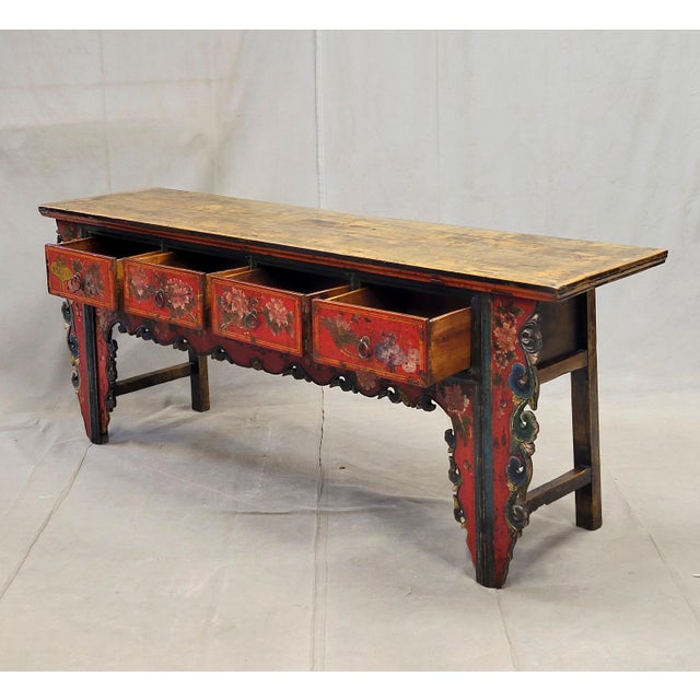 Chinese Antique Early 20th Century Chinese Red Lacquer Altar / Console Table For Sale - Image 3 of 15