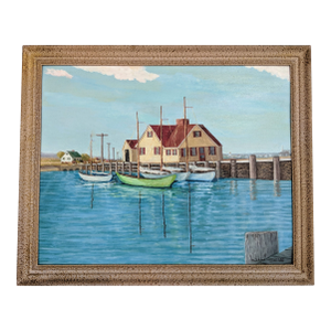 Original Large Scale Coastal Seascape Harbor and Wharf Painting Signed