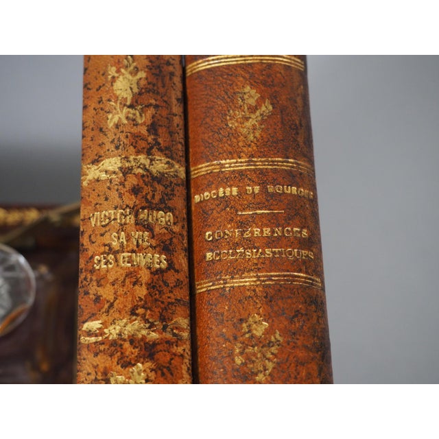 French Leather Faux Book Stack Cave a Liqueur, Circa 1900 - Set of 7 For Sale - Image 10 of 18