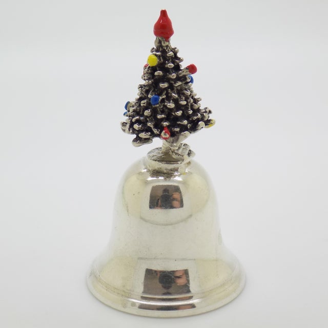 Italian Vintage Italian Handmade Genuine Silver Christmas Tree Decorative Enameled Bell For Sale - Image 3 of 9