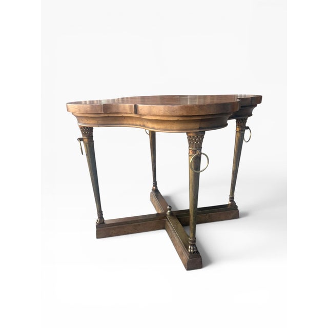 Neoclassical Attributed Mastercraft Neoclassical Burl Wood & Brass Accent Side Table For Sale - Image 3 of 15
