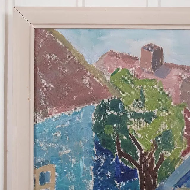 1950s Mid Century Swedish Modernist Cityscape Oil Painting by G. Axelsson For Sale - Image 4 of 18