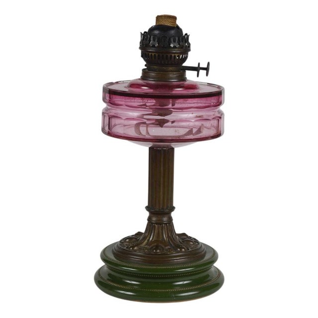 Art Nouveau Ceramic, Glass and Metal Oil Lamp with Original Working Double Wick For Sale - Image 10 of 10