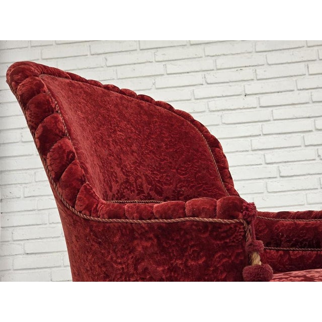 Red Danish Highback Armchair in Velour with Beech Legs, 1950s For Sale - Image 8 of 18