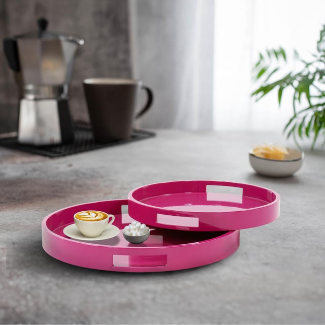 Pink Saint Tropez Round Tray Set of 2 - Fuchsia For Sale - Image 8 of 10