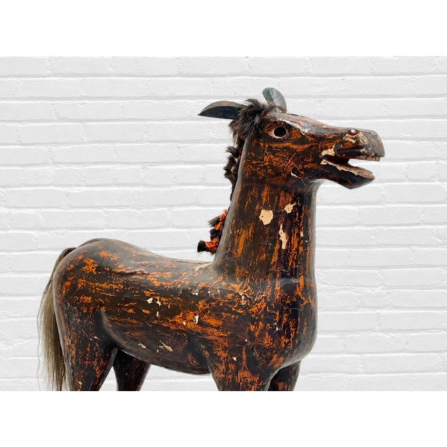 Antique European Hand Carved Wooden Horse Folk Art Sculpture on Wheeled Base For Sale - Image 12 of 16