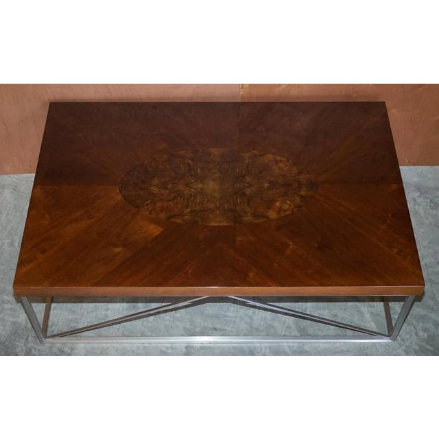 Italian Burr Walnut and Chrome Coffee Table For Sale - Image 4 of 13