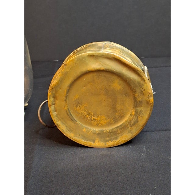 Antique 1840s Brass Whale Oil Lantern Fixed Globe Pear Shape Glass For Sale - Image 11 of 14