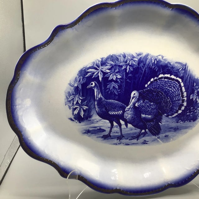 Flow Blue Wild Turkey Platter Made by George S. Harker and Company For Sale - Image 11 of 13