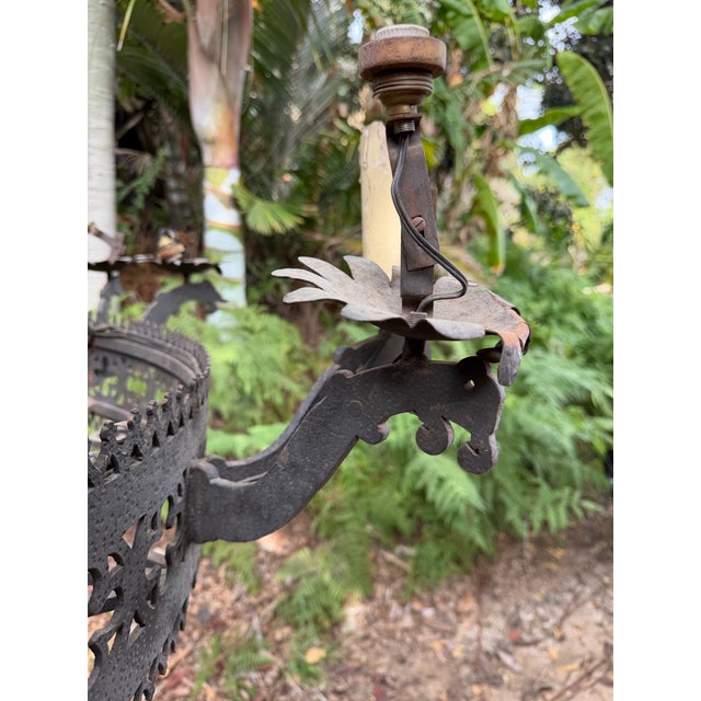 Early 20th Century Early 20th Century Large Gothic Revival / Spanish Revival Hand-Worked Iron Chandeliers For Sale - Image 5 of 6