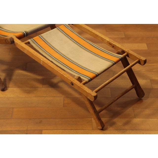 Wood Vintage French Childrens Garden Lounger with Ottoman, 1930s For Sale - Image 7 of 11