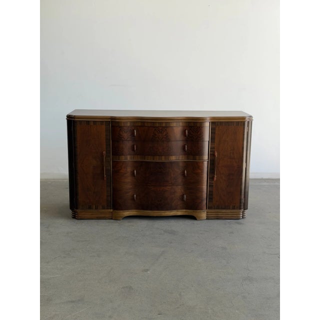 W61.5 D21.25 H35.5 This Vintage Art Deco Sideboard has been fully refinished to highlight the beautiful walnut and burl...