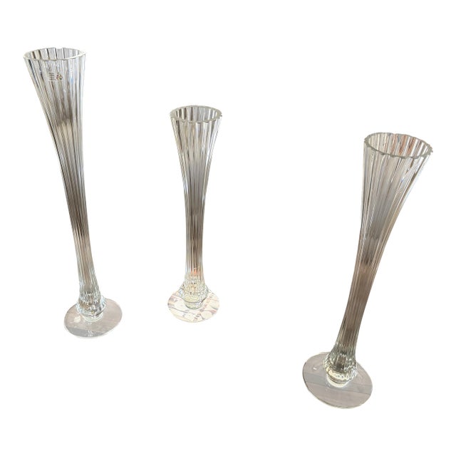 Global Views Portugal Graduated Hand-Blown Ribbed Glass Candlesticks | Set of Three For Sale