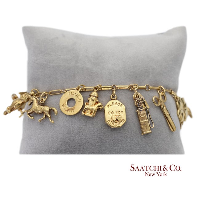 Vintage Estate 10k(417) Yellow Gold Charm Bracelet For Sale - Image 10 of 13
