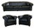 Chesterfield Livingroom Set in Black Genuine Leather, Set of 3 For Sale