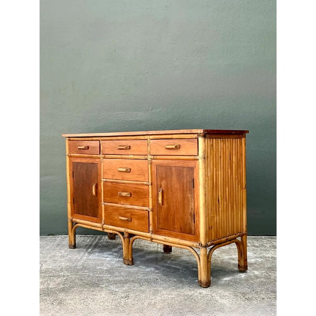 Mid 20th Century Vintage MCM Bamboo and Wood Credenza For Sale - Image 5 of 12