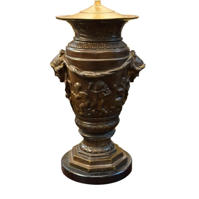 Traditional Antique Neoclassic Style Bronze Urn Lamps - Pair For Sale - Image 3 of 9