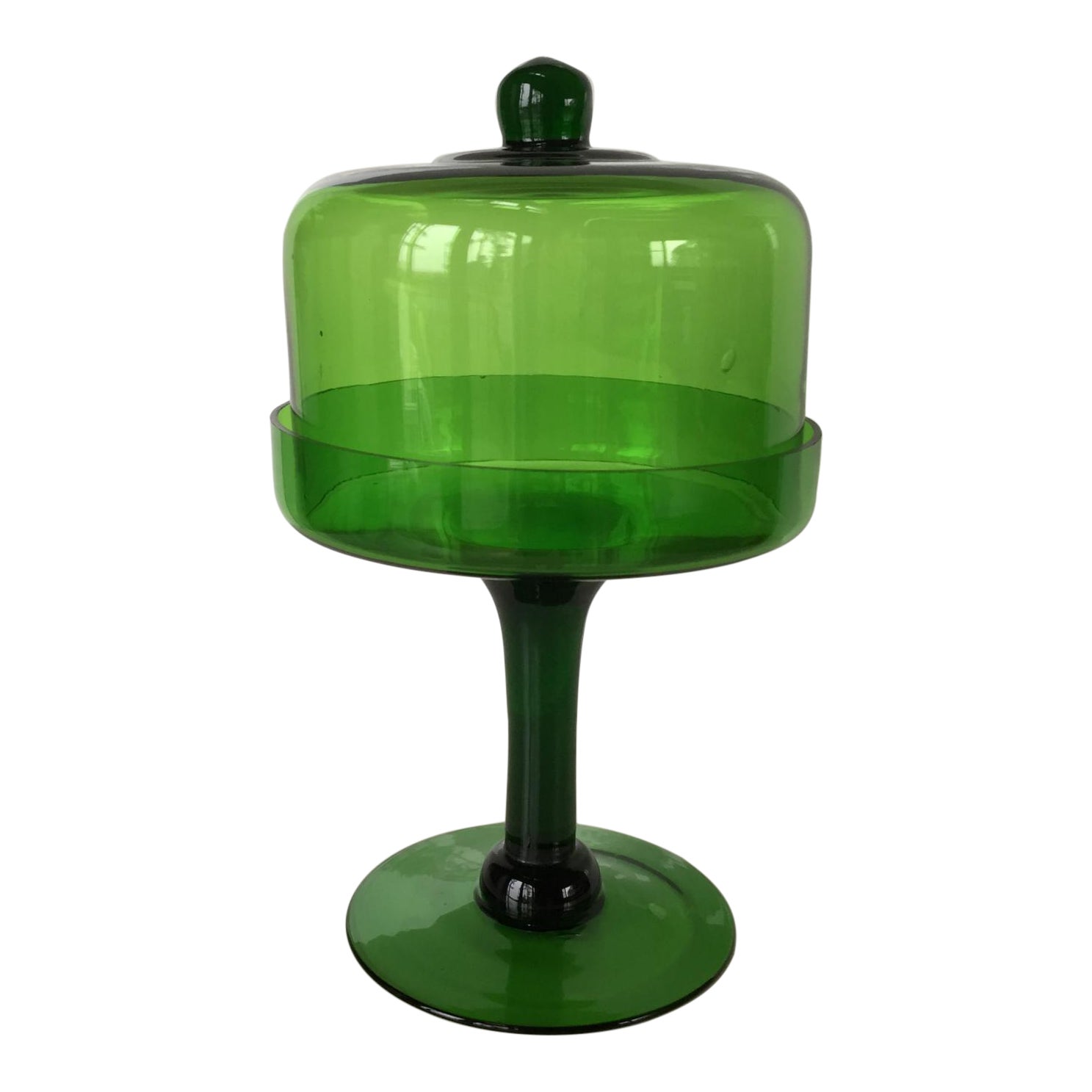 Green Glass Pedestal Stand With Dome Glass Cover Chairish