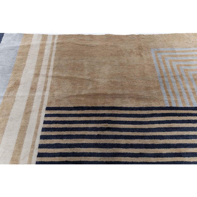 Textile Modern Art Deco Tan Rug "Skyscape" Bauhaus Patterned Sunset Skyline For Sale - Image 7 of 9