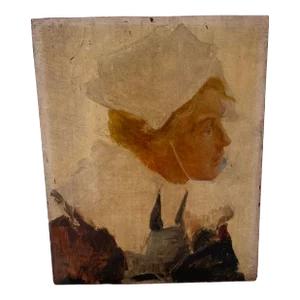 Early 20th Century Portrait Oil Painting of a Girl on Panel