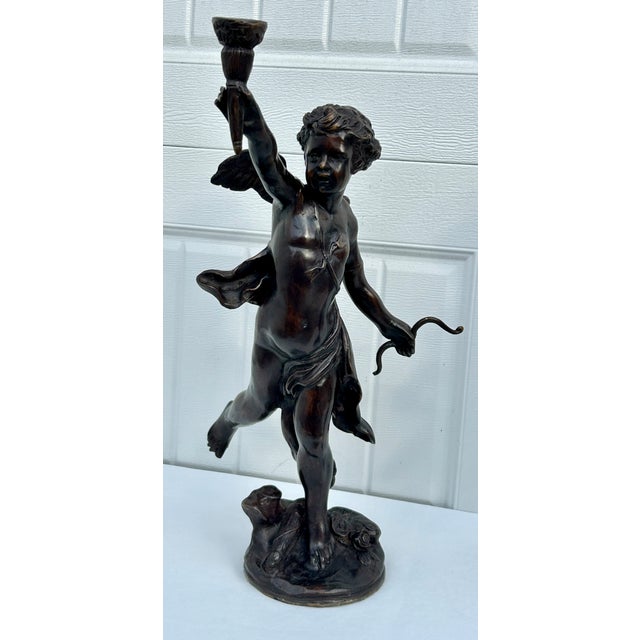 Vtg. Large Bronze Neo-Classic Style Cherub Candle Holders For Sale - Image 14 of 14