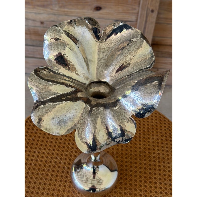Silver Vintage Sculptural Silver-Plated Flower Form Candlestick or Bud Vase, Bacillar For Sale - Image 8 of 11
