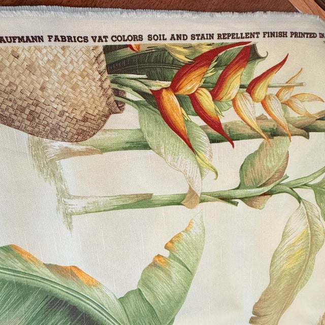 Vintage P Kaufmann Tropical Botanical Heliconia Banana Leaf Cotton Fabric 8.5 Yards For Sale - Image 10 of 12