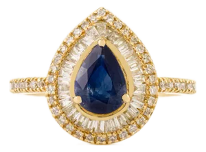 Pear Shape Blue Sapphire Halo Diamond Vintage Engagement Ring Size 7