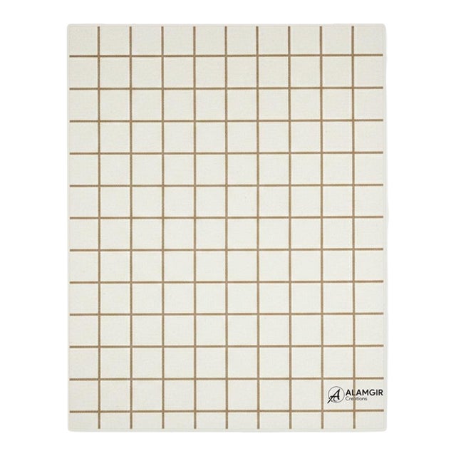 Classic Brown Grid Pattern Hand-Tufted New Zealand Wool Area Rug For Sale