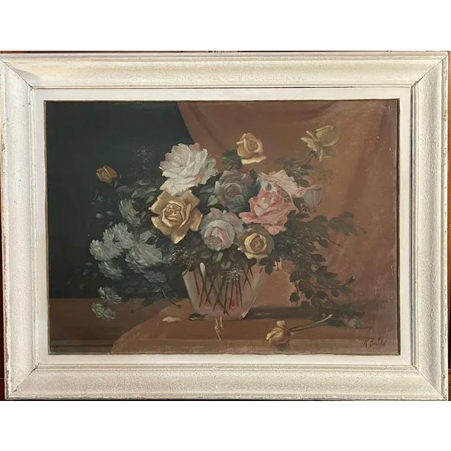Raffaele Baldi, Vase of Flowers, Tempera on Panel, Framed For Sale - Image 7 of 7