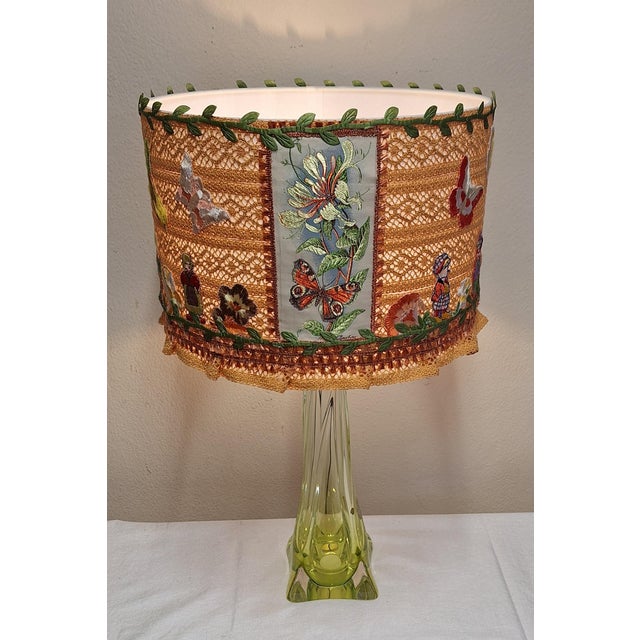 Vintage Table Lamp with Green-Backed Crystal Glass Base from Val St Lambert, 1970s For Sale - Image 3 of 13