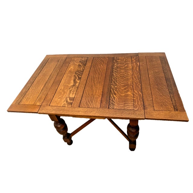 Early 20th Century Early 20th Century English Tudor Expansion Table Turned Baluster Legs Quarter Sawn Oak, X-Stretcher 1a For Sale - Image 5 of 16