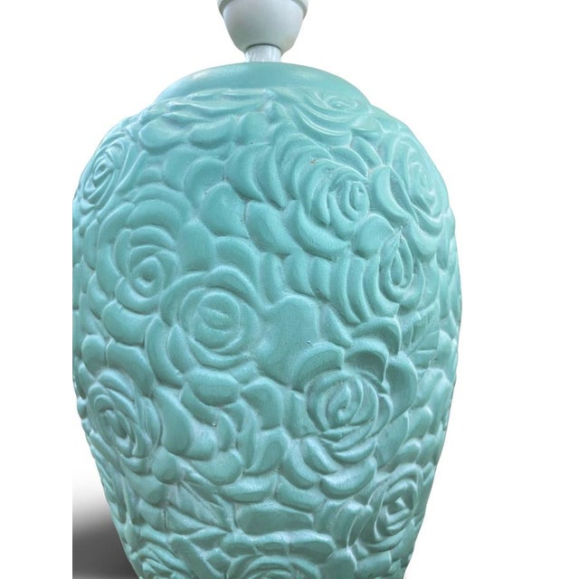 Ceramic Floral Blue-Green Ceramic Lamp Base, Italy, 1960s For Sale - Image 7 of 8