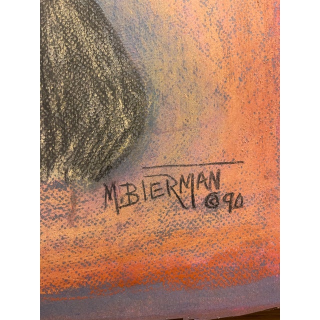 Pair of 1990 M. Bierman Pastel Portraits on Paper | Signed Female Studies, Mid-Century Modern Style For Sale - Image 10 of 10