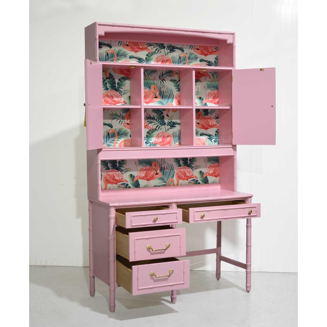 1960s 1960s Hollywood Regency Faux Bamboo Two Piece Desk by Thomasville - Newly Refinished For Sale - Image 5 of 18