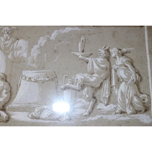 Antique Original 1700's Italian Design for Frieze Figural Wash Drawing For Sale - Image 4 of 12