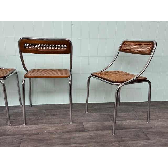 Italian Chairs in Chromed Metal and Vienna Straw, 1970s, Set of 4 For Sale - Image 4 of 14