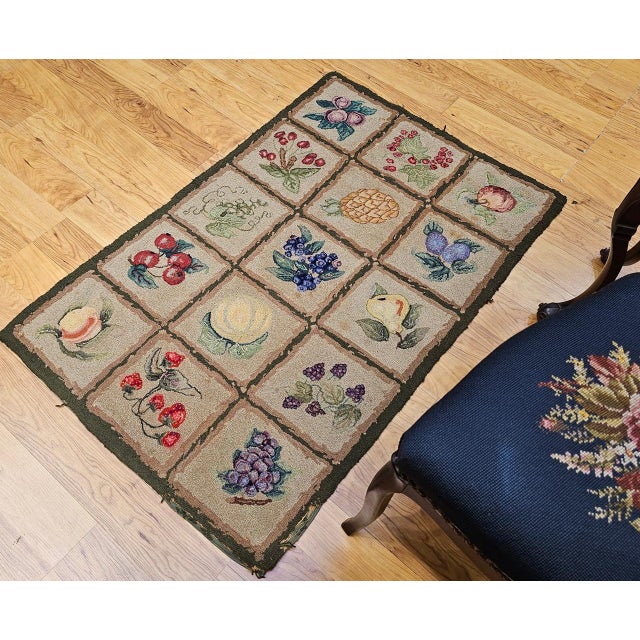 Vintage American Hand Hooked Rug, Fruit Blocks Pattern, Folk Art Tapestry, 2x4 For Sale - Image 11 of 12
