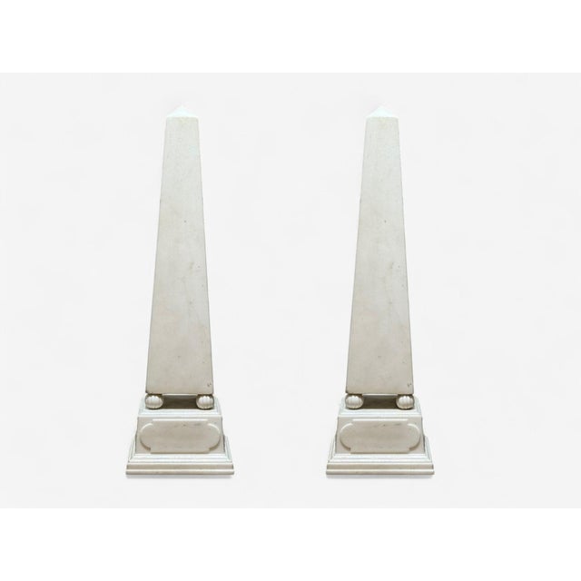 Neoclassical, White Marble, Obelisks on Pedestals, France, 1920s For Sale - Image 4 of 8