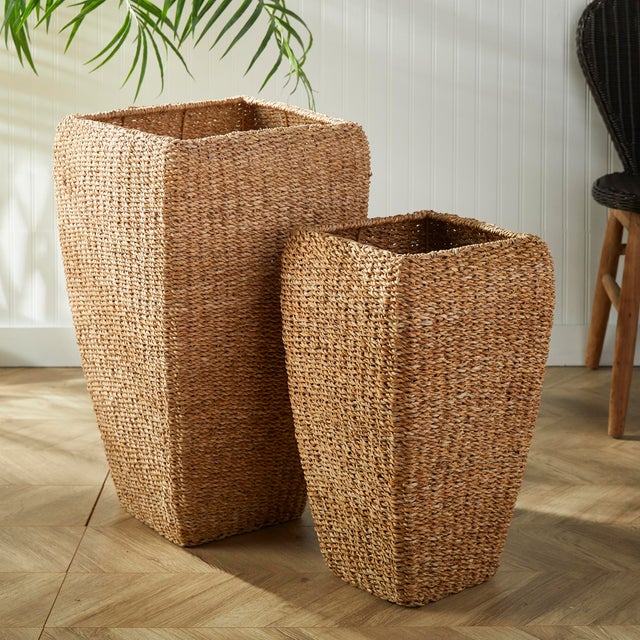 Boho Chic Seagrass Tall Square Planters, Set Of 2 For Sale - Image 3 of 5